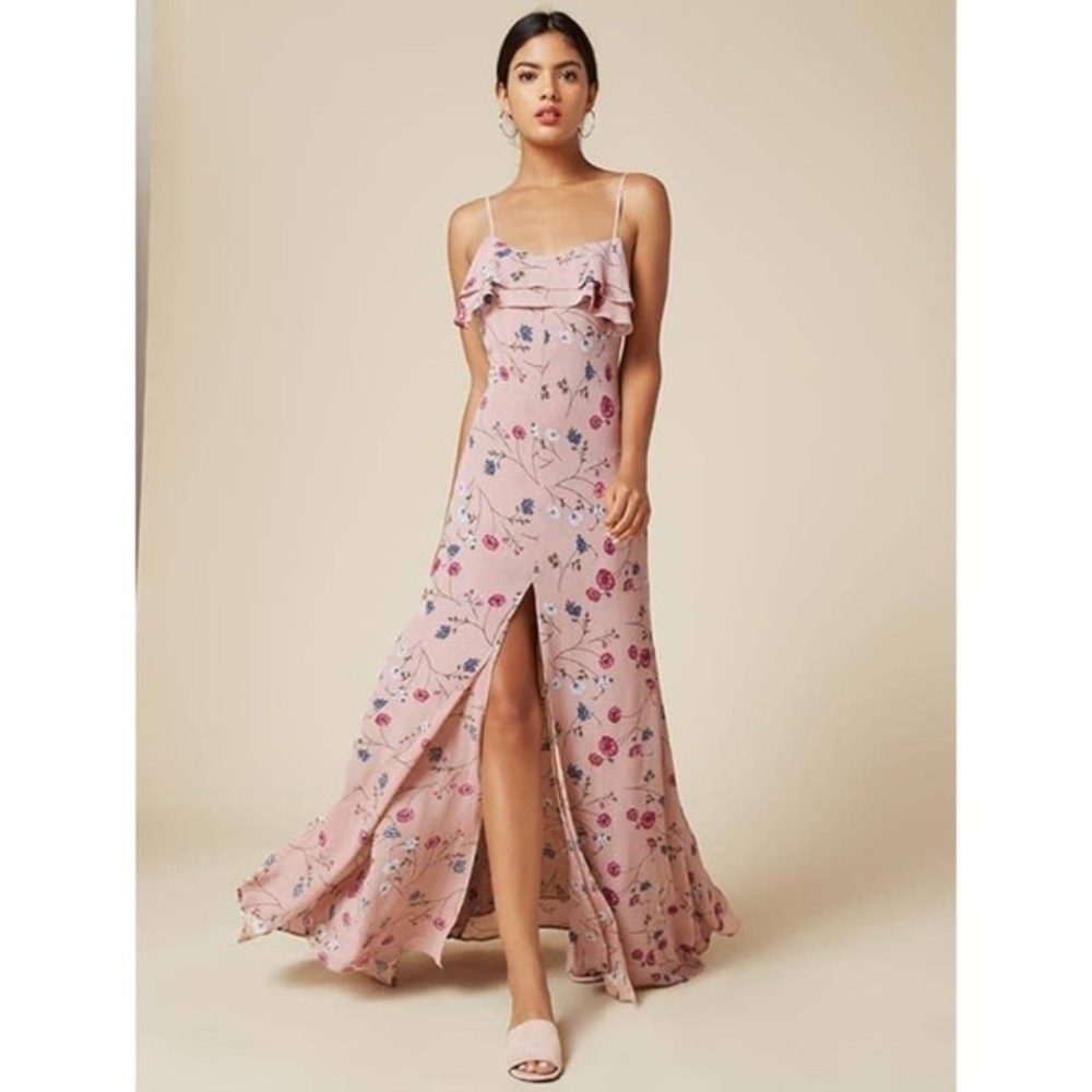 Reformation Gertrude Pink Floral Eden Print Open Back Maxi dress size 2